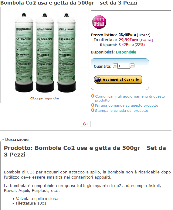 Askoll Bombola CO2 Non Ricaricabile 1300 g